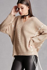 FOREVER 21 OVERSIZED LACE-UP SWEATER